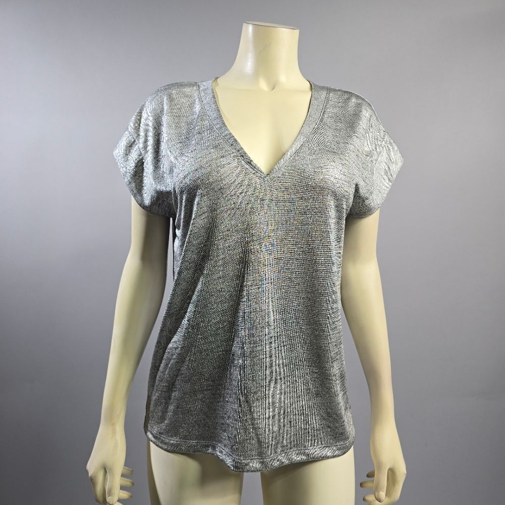 White House Black Market Small Gray Cap Sleeve T-Shirt R4